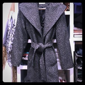 Leopard Print Wool Blend Shawl Wrap Jacket
